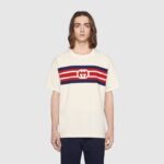 Gucci Men Interlocking G Stripe Print T-Shirt Cotton Jersey Crewneck Oversize Fit-White - immagine 13