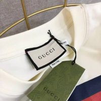 Gucci Men Interlocking G Stripe Print T-Shirt Cotton Jersey Crewneck Oversize Fit-White
