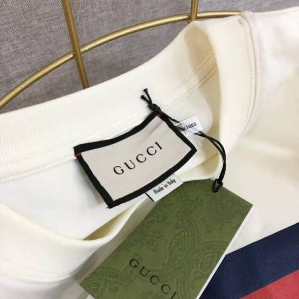 Gucci Men Interlocking G Stripe Print T-Shirt Cotton Jersey Crewneck Oversize Fit-White (7)