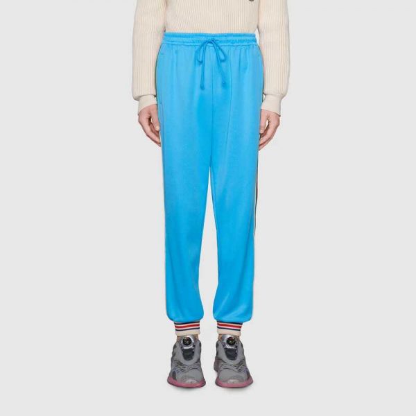 Gucci Men Technical Jersey Jogging Pant with Web Interlocking G-Blue (10)