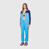 Gucci Women Technical Jersey Jogging Pant with Web Interlocking G-Blue