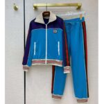 Gucci Men Technical Jersey Zip-Up Jacket with Web Interlocking G-Blue – Bild 3