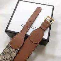 Gucci Unisex Belt with Leather and Horsebit 4 cm Width Beige GG Supreme Canvas