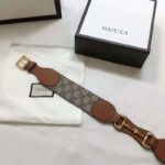 Gucci Unisex Belt with Leather and Horsebit 4 cm Width Beige GG Supreme Canvas - Imagen 6