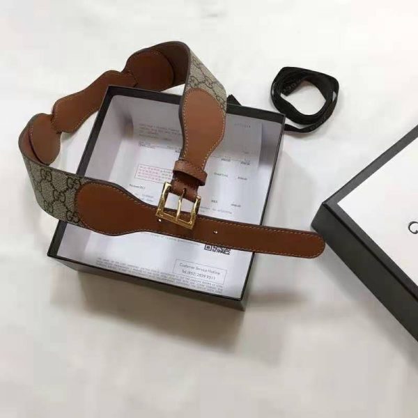 Gucci Unisex Belt with Leather and Horsebit 4 cm Width Beige GG Supreme Canvas (6)
