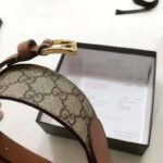 Gucci Unisex Belt with Leather and Horsebit 4 cm Width Beige GG Supreme Canvas - Imagen 8