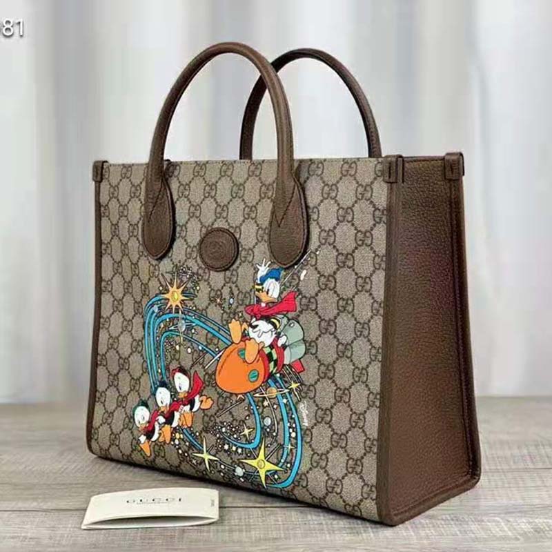 Gucci Unisex Disney x Gucci Donald Duck Tote Bag Beige GG Supreme ...