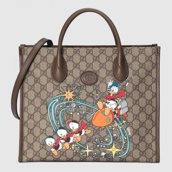 Gucci Unisex Disney x Gucci Donald Duck Tote Bag Beige GG Supreme Canvas