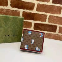 Gucci Unisex Doraemon x Gucci Bi-Fold Wallet Beige/Ebony Mini GG Supreme Canvas