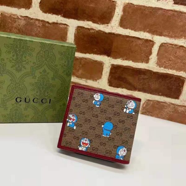 Gucci Unisex Doraemon x Gucci Bi-Fold Wallet BeigeEbony Mini GG Supreme Canvas (3)
