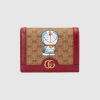 Gucci Unisex Doraemon x Gucci Card Case Beige/Ebony Mini GG Supreme Canvas
