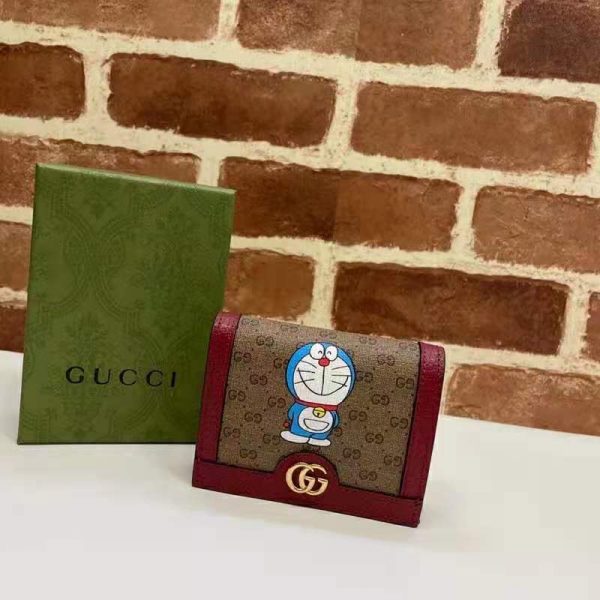 Gucci Unisex Doraemon x Gucci Card Case BeigeEbony Mini GG Supreme Canvas (2)