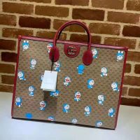 Gucci Unisex Doraemon x Gucci Large Tote Bag Beige/Ebony Mini GG Supreme Canvas