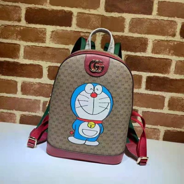 Gucci Unisex Doraemon x Gucci Small Backpack BeigeEbony Mini GG Supreme Canvas (11)