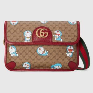 Gucci Unisex Doraemon x Gucci Small Belt Bag Beige Ebony Mini GG Supreme Canvas