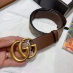 Gucci Unisex GG Belt with Double G Buckle 4 cm Width GG Supreme Brown Leather - immagine 5