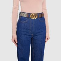 Gucci Unisex GG Belt with Double G Buckle 4 cm Width GG Supreme Brown Leather