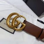 Gucci Unisex GG Belt with Double G Buckle 4 cm Width GG Supreme Brown Leather - immagine 6