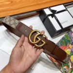 Gucci Unisex GG Belt with Double G Buckle 4 cm Width GG Supreme Brown Leather - immagine 3