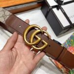 Gucci Unisex GG Belt with Double G Buckle 4 cm Width GG Supreme Brown Leather - immagine 4