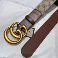 Gucci Unisex GG Belt with Double G Buckle 4 cm Width GG Supreme Brown Leather