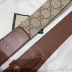 Gucci Unisex GG Belt with Double G Buckle 4 cm Width GG Supreme Brown Leather - immagine 9