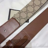 Gucci Unisex GG Belt with Double G Buckle 4 cm Width GG Supreme Brown Leather