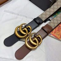 Gucci Unisex GG Belt with Double G Buckle 4 cm Width GG Supreme Brown Leather