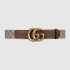 Gucci Unisex GG Belt with Double G Buckle 4 cm Width GG Supreme Brown Leather
