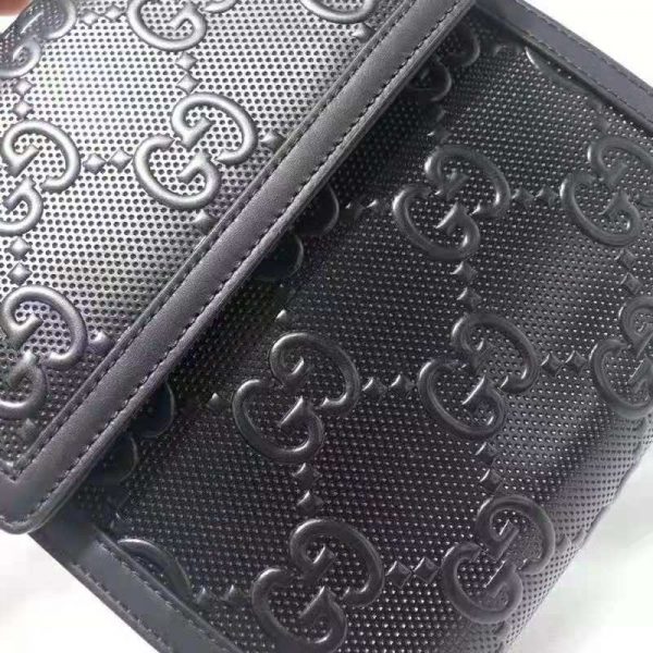 Gucci Unisex GG Embossed Messenger Bag Black GG Embossed Leather (1)