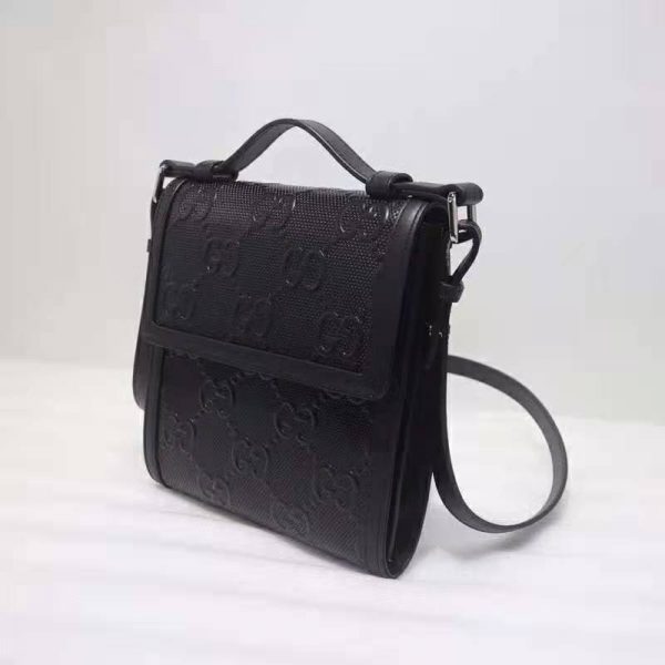 Gucci Unisex GG Embossed Messenger Bag Black GG Embossed Leather (10)