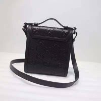 Gucci Unisex GG Embossed Messenger Bag Black GG Embossed Leather