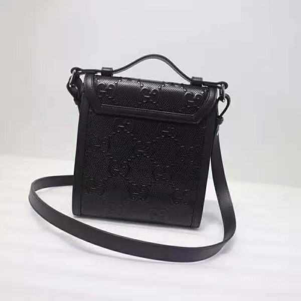 Gucci Unisex GG Embossed Messenger Bag Black GG Embossed Leather (11)