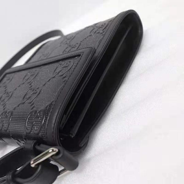 Gucci Unisex GG Embossed Messenger Bag Black GG Embossed Leather (2)