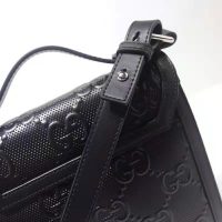 Gucci Unisex GG Embossed Messenger Bag Black GG Embossed Leather