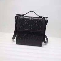 Gucci Unisex GG Embossed Messenger Bag Black GG Embossed Leather