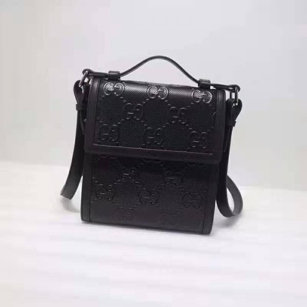 Gucci Unisex GG Embossed Messenger Bag Black GG Embossed Leather (9)