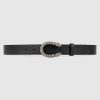 Gucci Unisex GG Leather Belt with Crystal Dionysus Buckle 2.5 cm Width Black Leather