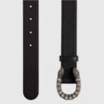 Gucci Unisex GG Leather Belt with Crystal Dionysus Buckle 2.5 cm Width Black Leather - immagine 3