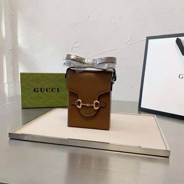 Gucci Unisex Gucci Horsebit 1955 Mini Bag Brown Leather (1)