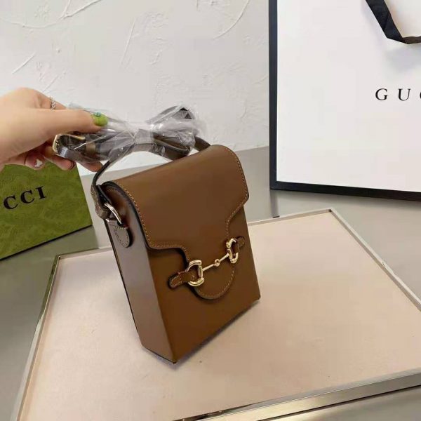 Gucci Unisex Gucci Horsebit 1955 Mini Bag Brown Leather (3)