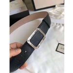 Gucci Unisex Gucci Signature Leather Belt Rectangular Buckle 4 cm Width-Black - immagine 6