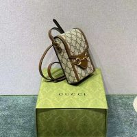 Gucci Unisex Horsebit 1955 Mini Bag Beige and Ebony GG Supreme Canvas