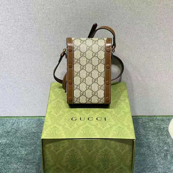 Gucci Unisex Horsebit 1955 Mini Bag Beige and Ebony GG Supreme Canvas (2)