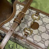 Gucci Unisex Horsebit 1955 Mini Bag Beige and Ebony GG Supreme Canvas