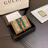 Gucci Unisex Jackie 1961 Card Case Wallet Beige and Ebony GG Supreme Canvas