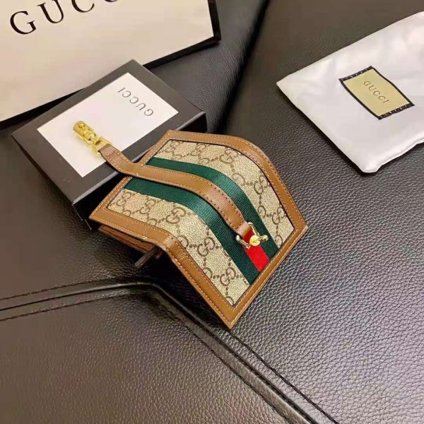 Gucci Unisex Jackie 1961 Card Case Wallet Beige and Ebony GG Supreme Canvas (5)