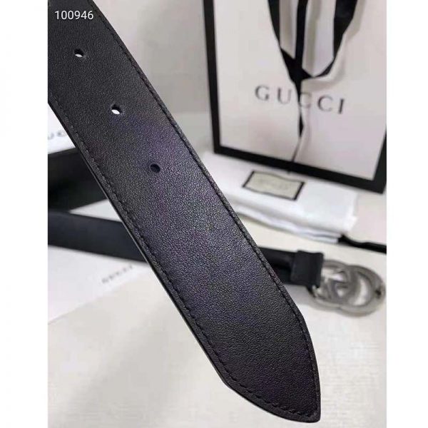 Gucci Unisex Leather Belt with Double G Buckle 4 cm Width-Black (3)