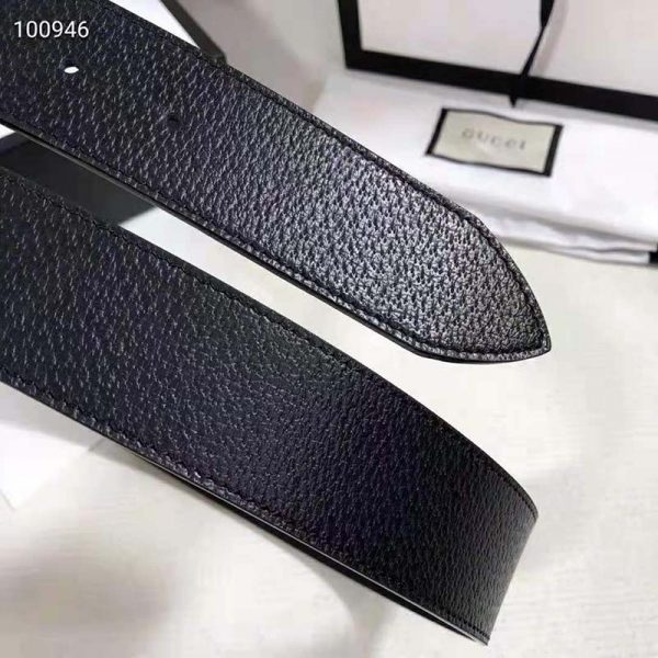 Gucci Unisex Leather Belt with Double G Buckle 4 cm Width-Black (4)