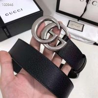 Gucci Unisex Leather Belt with Double G Buckle 4 cm Width-Black